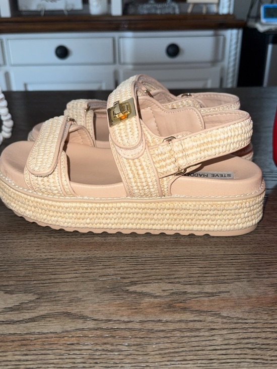 Steve Madden Shoes - Steve Madden Nude Braided Platform Sandals with Gold Buckle